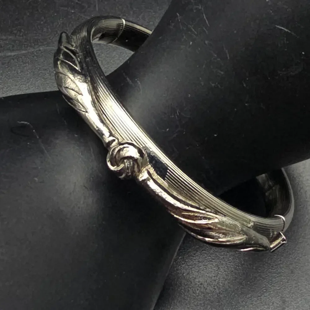 Silver Tone Hinged Bangle Bracelet Vintage Twisted Knot Design